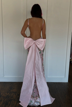 Load image into Gallery viewer, Hot Mermaid Deep V Neck Pink Long Prom Dress with Embroidery Bowknot