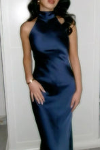Load image into Gallery viewer, Hot Mermaid Halter Neck Dark Green Satin Long Party Dress with Open Back