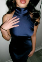 Load image into Gallery viewer, Hot Mermaid Halter Neck Dark Green Satin Long Party Dress with Open Back