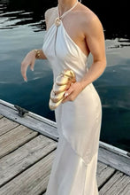 Load image into Gallery viewer, Hot Mermaid Halter Neck White Long Prom Dress with Keyhole