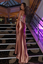 Load image into Gallery viewer, Hot Mermaid Strapless Dark Pink Corset Prom Dress with Beading