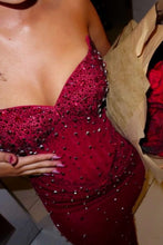 Load image into Gallery viewer, Sparkly Mermaid Sweetheart Dark Red Corset Party Dress with Beading