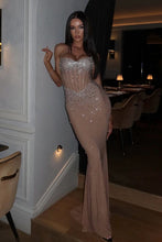 Load image into Gallery viewer, Sparkly Mermaid Sweetheart Champagne Corset Party Dress with Beading
