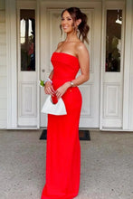 Load image into Gallery viewer, Simple Sheath Strapless Red Long Prom Dress with Ruched