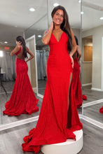 Load image into Gallery viewer, Hot Mermaid V Neck Red Long Prom Dress with Backless