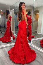 Load image into Gallery viewer, Hot Mermaid V Neck Red Long Prom Dress with Backless