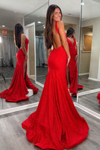 Load image into Gallery viewer, Hot Mermaid V Neck Red Long Prom Dress with Backless