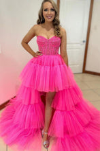 Load image into Gallery viewer, Hot Pin High-Low Sweetheart Sweep Train Ruffle Tulle Prom Dress