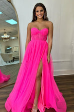 Load image into Gallery viewer, Hot Pink Simple A-Line Sweetheart Long Tulle Prom Dress