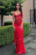 Load image into Gallery viewer, Gorgeous Mermaid Spaghetti Straps Orange Long Prom Dress with Appliques