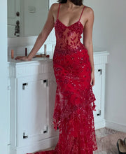 Load image into Gallery viewer, Gorgeous Mermaid Spaghetti Straps Orange Long Prom Dress with Appliques