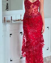 Load image into Gallery viewer, Gorgeous Mermaid Spaghetti Straps Orange Long Prom Dress with Appliques
