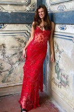 Load image into Gallery viewer, Gorgeous Mermaid Spaghetti Straps Orange Long Prom Dress with Appliques