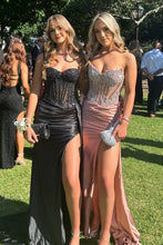 Load image into Gallery viewer, Hot Mermaid Strapless Dark Pink Corset Prom Dress with Beading