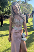 Load image into Gallery viewer, Hot Mermaid Strapless Dark Pink Corset Prom Dress with Beading