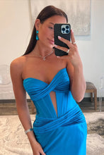 Load image into Gallery viewer, Satin Mermaid Strapless Long Prom Dress With Split