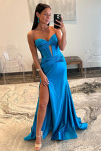 Load image into Gallery viewer, Satin Mermaid Strapless Long Prom Dress With Split