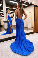 Load image into Gallery viewer, Dark Green Glitter Mermaid Open Back Long Corset Beaded Prom Dress