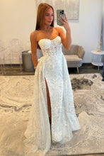 Load image into Gallery viewer, Gorgeous A Line Sweetheart White Corset Prom Dress with Split Front