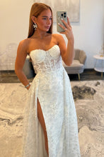 Load image into Gallery viewer, Gorgeous A Line Sweetheart White Corset Prom Dress with Split Front