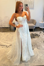 Load image into Gallery viewer, Gorgeous A Line Sweetheart White Corset Prom Dress with Split Front