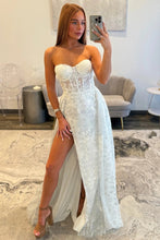 Load image into Gallery viewer, Gorgeous A Line Sweetheart White Corset Prom Dress with Split Front
