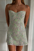 Load image into Gallery viewer, Cute Mint Green Lace Homecoming Dress Open Back Bow Tie Short Dress