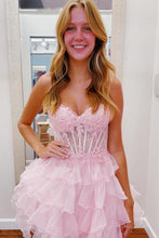 Load image into Gallery viewer, Light Blue A-Line Sweetheart Lace Up Short Tiered Tulle Homecoming Dress