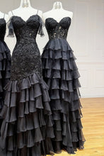 Load image into Gallery viewer, Light Blue A-Line Sweetheart Long Lace And Chiffon Prom Dress With Slit