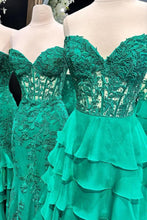 Load image into Gallery viewer, Light Blue A-Line Sweetheart Long Lace And Chiffon Prom Dress With Slit