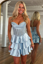 Load image into Gallery viewer, Elegant Sweetheart Homecoming Dress with Lace Corset Bodice and Tiered Skirt