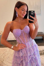 Load image into Gallery viewer, Princess A Line Sweetheart Lilac Corset Prom Dress with Ruffles