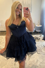 Load image into Gallery viewer, Princess A Line Strapless Lilac Corset Homecoming Dress with Appliques Ruffles