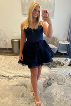 Load image into Gallery viewer, Princess A Line Strapless Lilac Corset Homecoming Dress with Appliques Ruffles