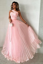 Load image into Gallery viewer, Lovely A-Line One Shoulder Pink Long Pleated Tulle Prom Dress