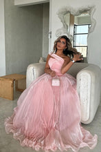 Load image into Gallery viewer, Lovely A-Line One Shoulder Pink Long Pleated Tulle Prom Dress