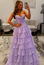 Load image into Gallery viewer, Lovely A Line Sweetheart Lilac Corset Prom Dress with High Slit and Appliques