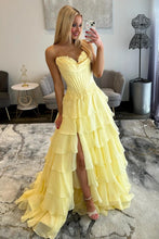 Load image into Gallery viewer, Lovely A Line Sweetheart Lilac Corset Prom Dress with High Slit and Appliques
