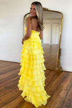 Load image into Gallery viewer, Lovely Yellow A-Line Strapless Zipper Back Long Tiered Prom Dress
