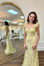Load image into Gallery viewer, Lovely Yellow Mermaid Long Glitter Prom Party Dress with Appliques