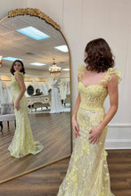 Load image into Gallery viewer, Lovely Yellow Mermaid Long Glitter Prom Party Dress with Appliques