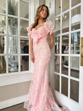 Load image into Gallery viewer, Lovely Light Blue Mermaid Off The Shoulder Long Glitter Prom Party Dress