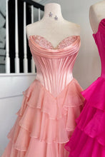Load image into Gallery viewer, Stunning A-Line Sweetheart Satin Top Long Tiered Chiffon Prom Dress with Slit