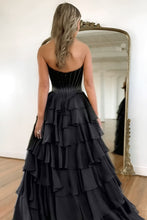 Load image into Gallery viewer, Stunning A-Line Sweetheart Satin Top Long Tiered Chiffon Prom Dress with Slit