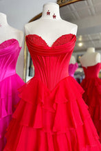 Load image into Gallery viewer, Stunning A-Line Sweetheart Satin Top Long Tiered Chiffon Prom Dress with Slit