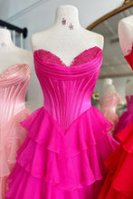 Load image into Gallery viewer, Stunning A-Line Sweetheart Satin Top Long Tiered Chiffon Prom Dress with Slit