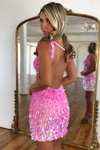 Load image into Gallery viewer, Luxurious Sheath Deep V Neck Gold Sequins Short Homecoming Dress