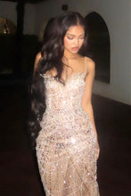 Load image into Gallery viewer, Luxurious Mermaid Spaghetti Straps Silver Sequins Long Prom Dress with Beading