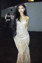 Load image into Gallery viewer, Luxurious Mermaid Spaghetti Straps Silver Sequins Long Prom Dress with Beading