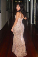 Load image into Gallery viewer, Luxurious Mermaid Spaghetti Straps Silver Sequins Long Prom Dress with Beading